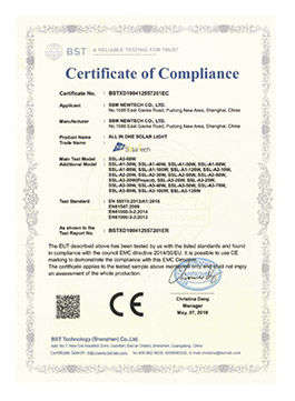 SOLAR LIGHT CE CERTIFICATE EN A